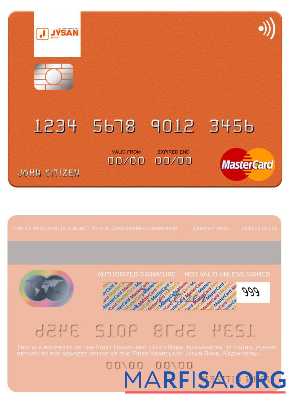 Printable Kazakhstan First Heartland Jýsan Bank mastercard template